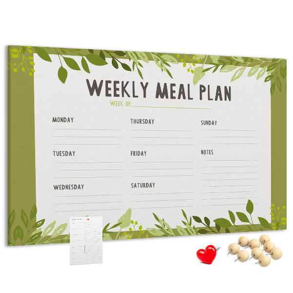 Kurken prikbord maaltijdplanner met groen bladmotief
