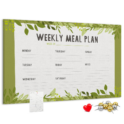 Kurken prikbord maaltijdplanner met groen bladmotief