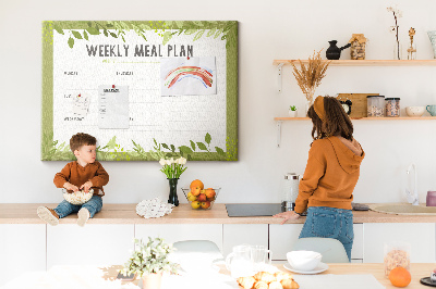 Kurken prikbord maaltijdplanner met groen bladmotief