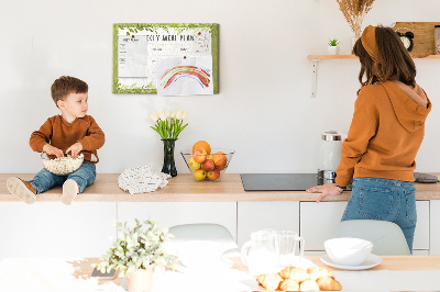 Kurken prikbord maaltijdplanner met groen bladmotief