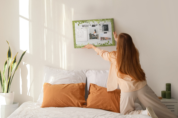 Kurken prikbord maaltijdplanner met groen bladmotief