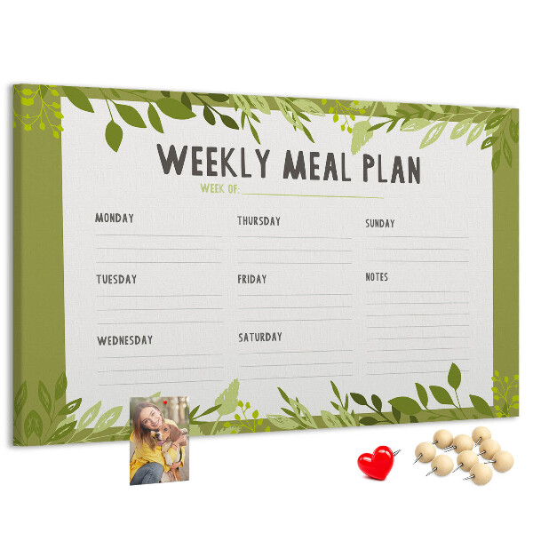Kurken prikbord maaltijdplanner met groen bladmotief
