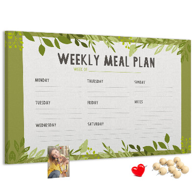 Kurken prikbord maaltijdplanner met groen bladmotief