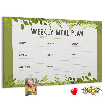 Kurken prikbord maaltijdplanner met groen bladmotief