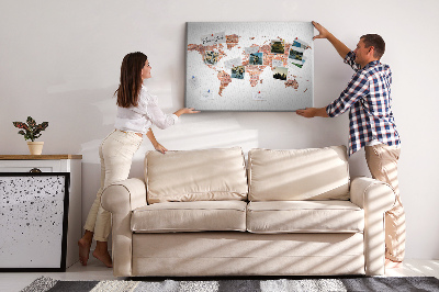 Prikbord wereldkaart in baksteenstijl