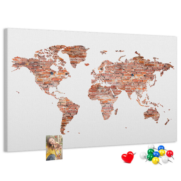 Prikbord wereldkaart in baksteenstijl