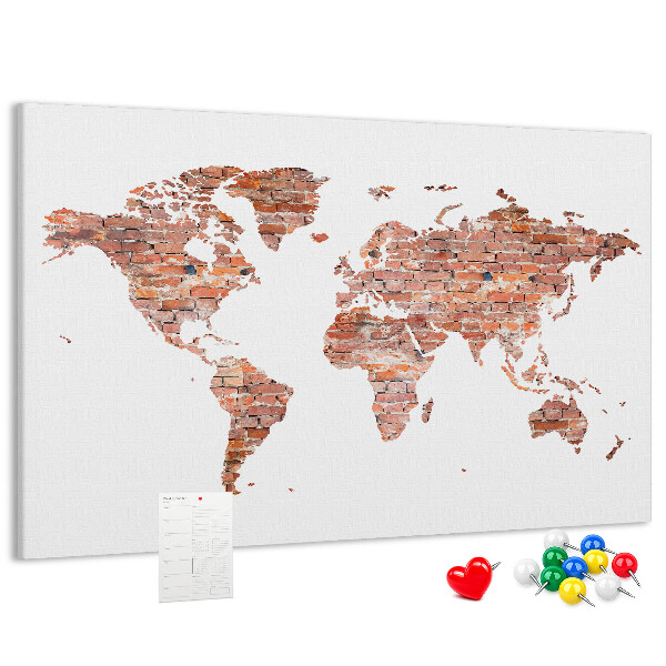 Prikbord wereldkaart in baksteenstijl