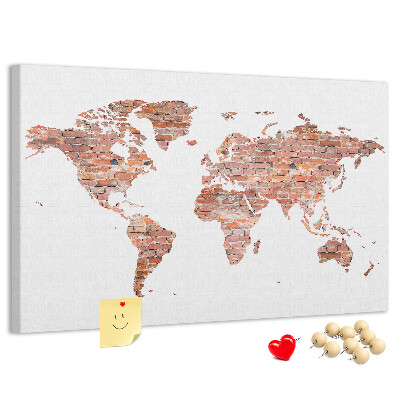 Prikbord wereldkaart in baksteenstijl