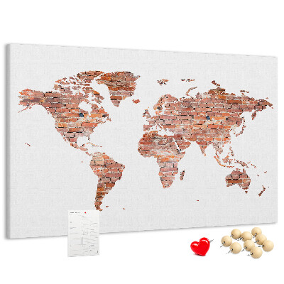 Prikbord wereldkaart in baksteenstijl