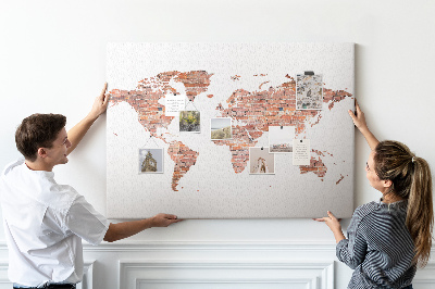 Prikbord wereldkaart in baksteenstijl