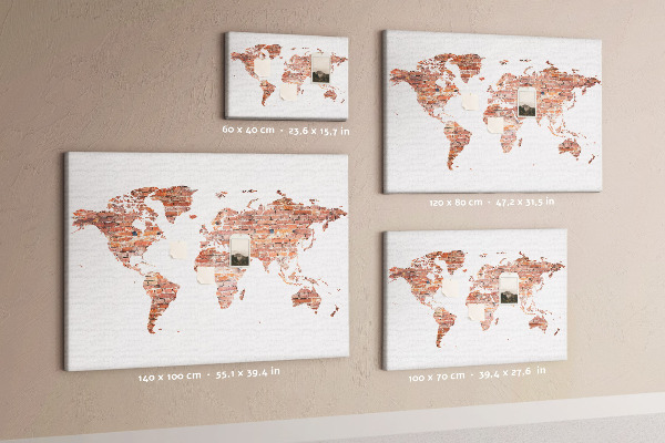 Prikbord wereldkaart in baksteenstijl
