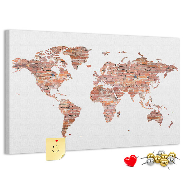 Prikbord wereldkaart in baksteenstijl