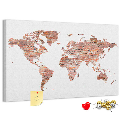 Prikbord wereldkaart in baksteenstijl