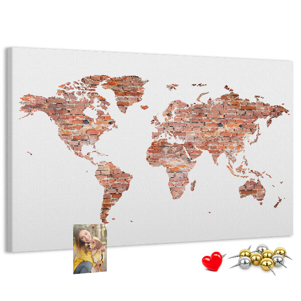 Prikbord wereldkaart in baksteenstijl
