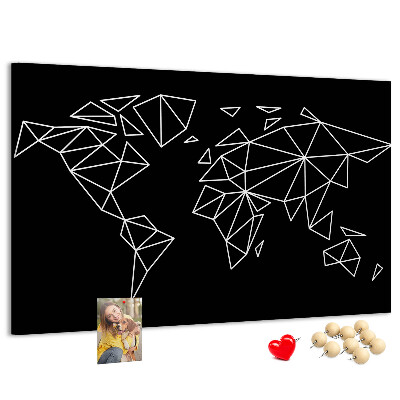 Kurkbord met geometrische witte contouren van de wereld