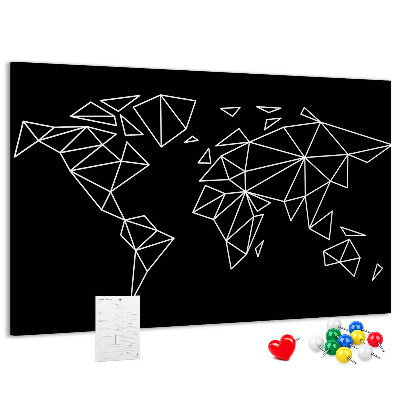 Kurkbord met geometrische witte contouren van de wereld