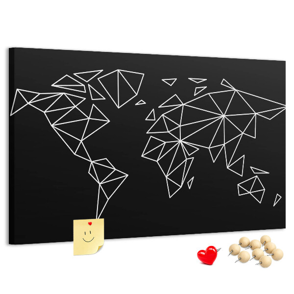 Kurkbord met geometrische witte contouren van de wereld