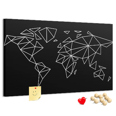 Kurkbord met geometrische witte contouren van de wereld