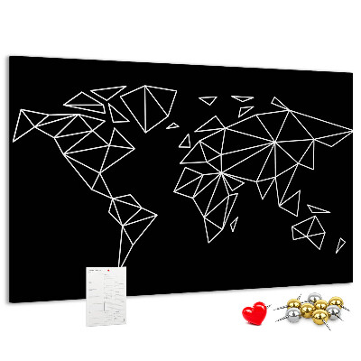 Kurkbord met geometrische witte contouren van de wereld