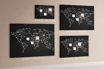 Kurkbord met geometrische witte contouren van de wereld