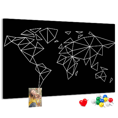 Kurkbord met geometrische witte contouren van de wereld