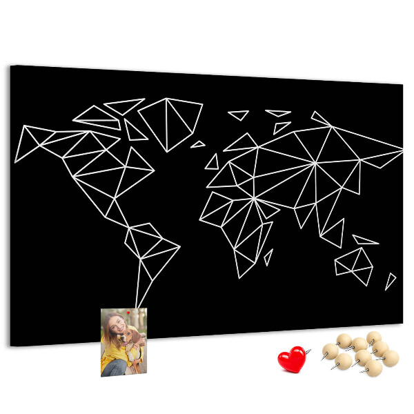 Kurkbord met geometrische witte contouren van de wereld