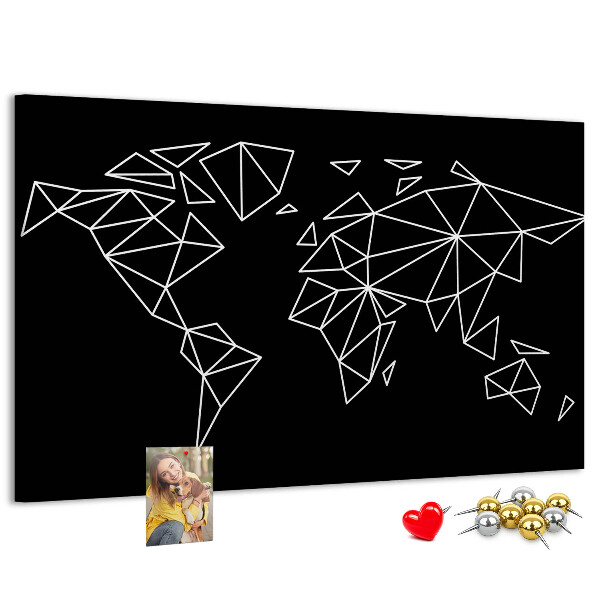 Kurkbord met geometrische witte contouren van de wereld