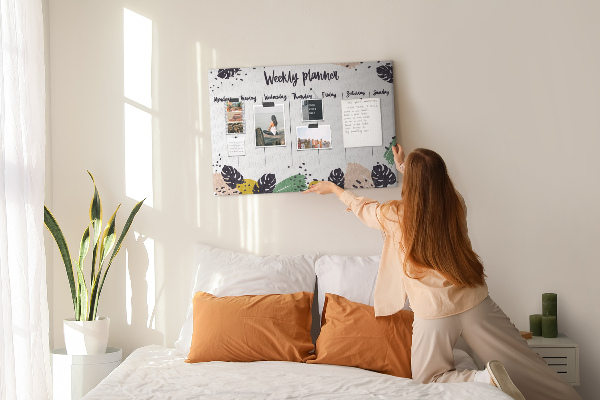 Prikbord met tropische bladeren weekplanner