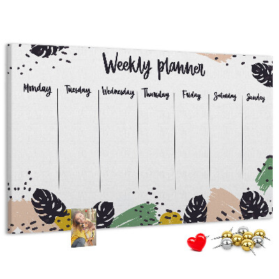 Prikbord met tropische bladeren weekplanner
