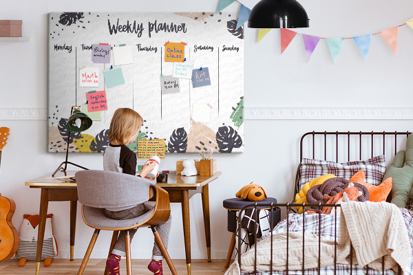 Prikbord met tropische bladeren weekplanner