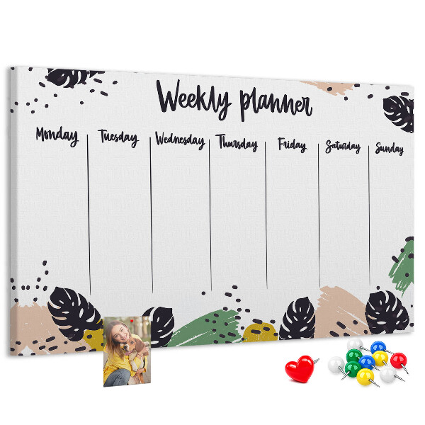 Prikbord met tropische bladeren weekplanner