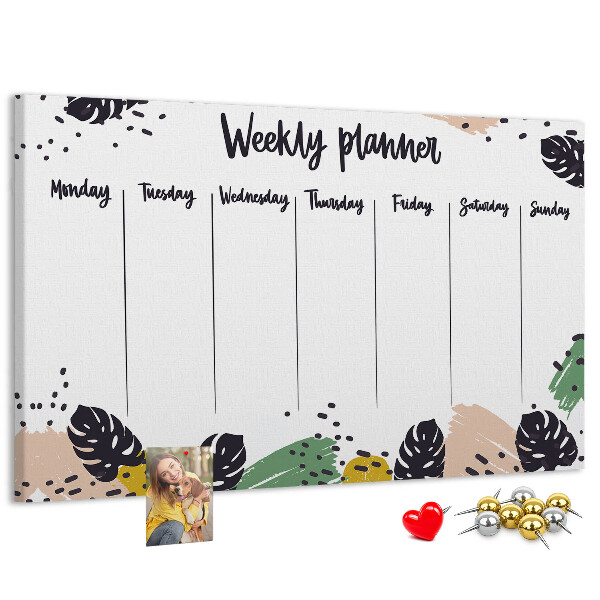 Prikbord met tropische bladeren weekplanner