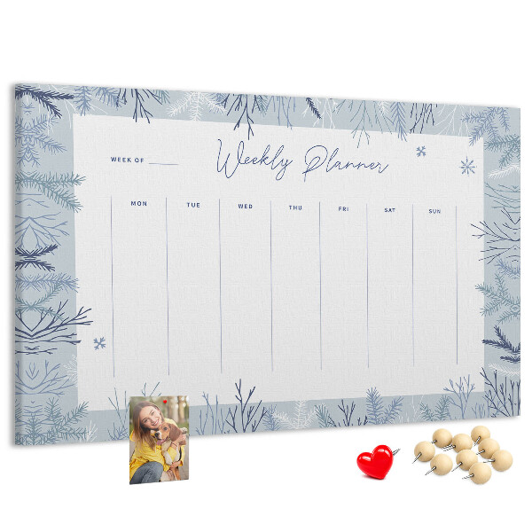Kurk prikbord met een subtiel patroon voor een winterweekplanning