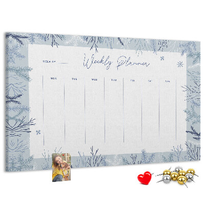 Kurk prikbord met een subtiel patroon voor een winterweekplanning