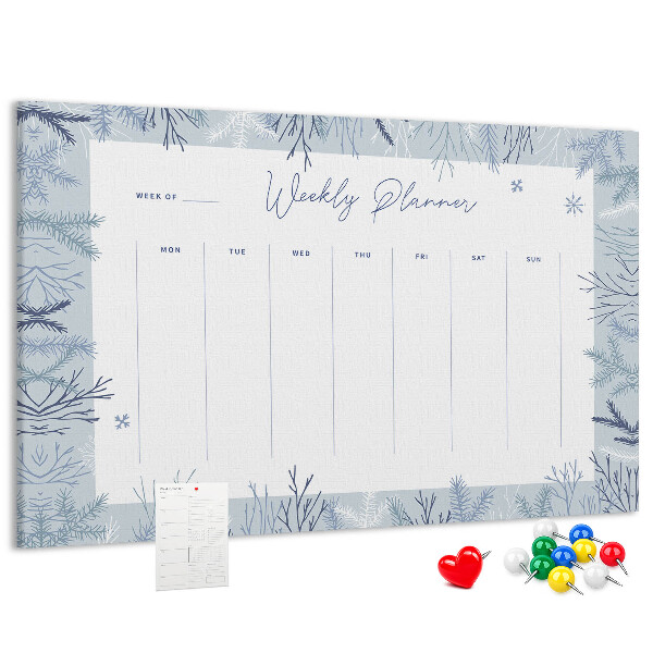 Kurk prikbord met een subtiel patroon voor een winterweekplanning