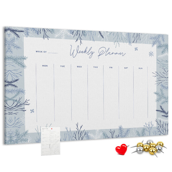 Kurk prikbord met een subtiel patroon voor een winterweekplanning