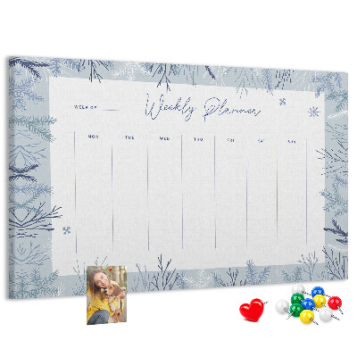 Kurk prikbord met een subtiel patroon voor een winterweekplanning