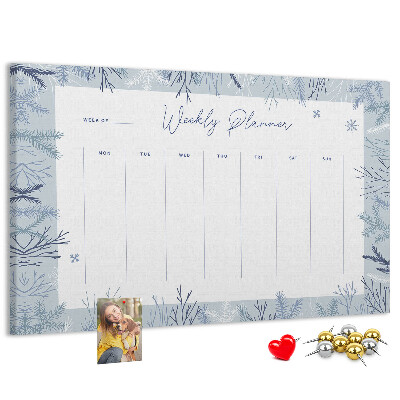 Kurk prikbord met een subtiel patroon voor een winterweekplanning