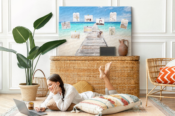 Prikbord met een rustige pier in een tropisch paradijs