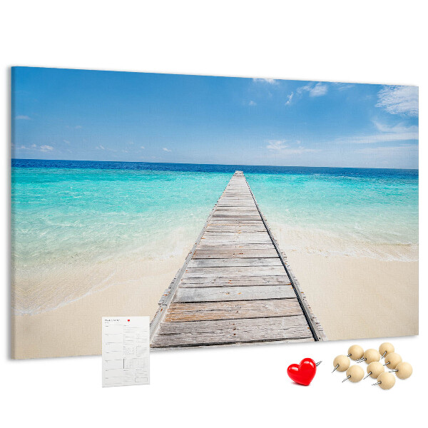 Prikbord met een rustige pier in een tropisch paradijs