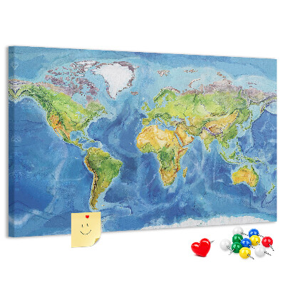 Kurkbord wereldkaart in pastelkleuren