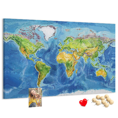 Kurkbord wereldkaart in pastelkleuren