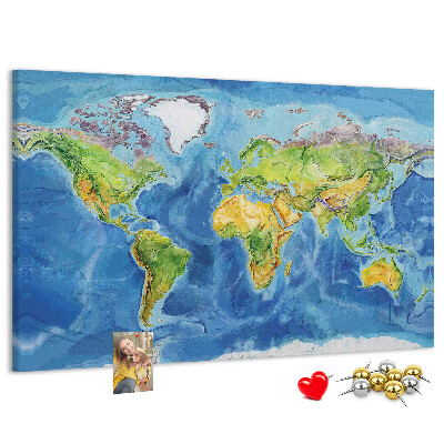 Kurkbord wereldkaart in pastelkleuren
