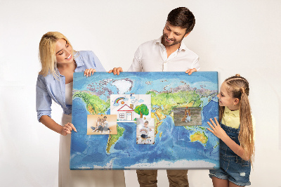 Kurkbord wereldkaart in pastelkleuren