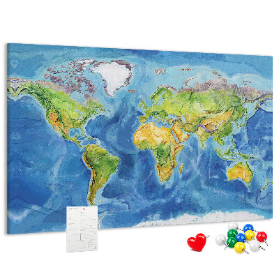 Kurkbord wereldkaart in pastelkleuren