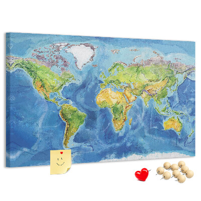 Kurkbord wereldkaart in pastelkleuren