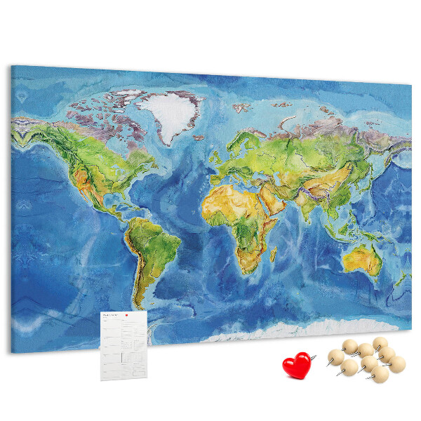 Kurkbord wereldkaart in pastelkleuren