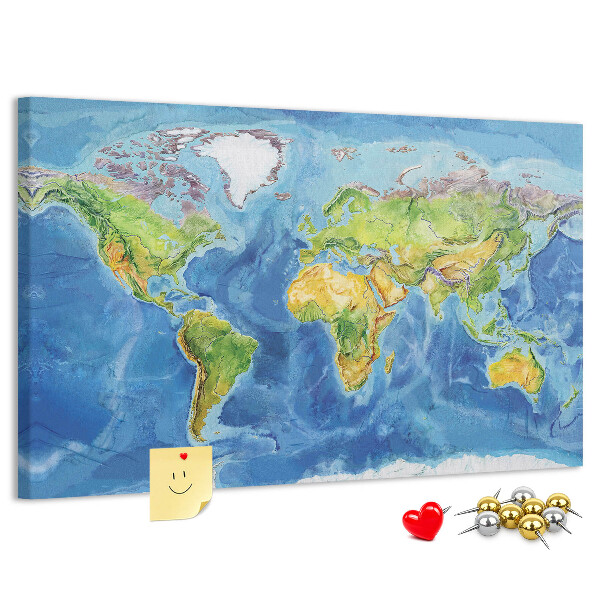 Kurkbord wereldkaart in pastelkleuren