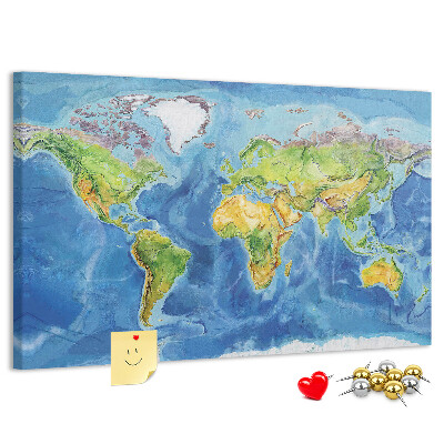 Kurkbord wereldkaart in pastelkleuren