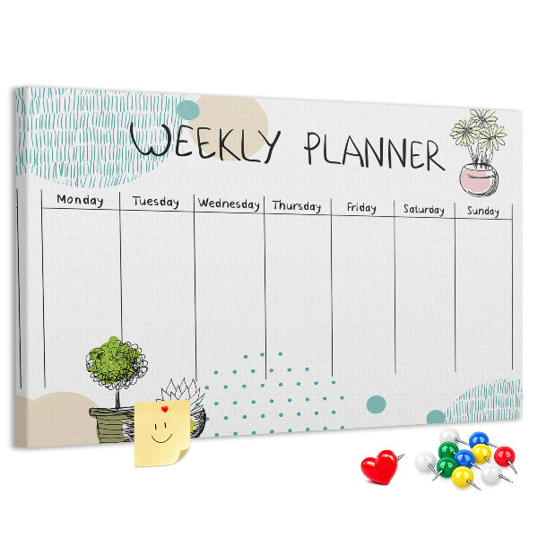 Kurkbord kleurrijke weekplanner met plantenprint